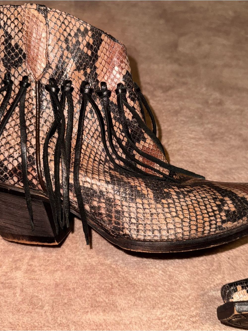Tony Lama Anahi Snip Toe Booties Fringe Snake Print Snakeskin 7.5 - Picture 3 of 6